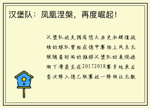 汉堡队：凤凰涅槃，再度崛起！