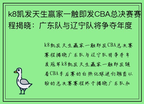 k8凯发天生赢家一触即发CBA总决赛赛程揭晓：广东队与辽宁队将争夺年度冠军