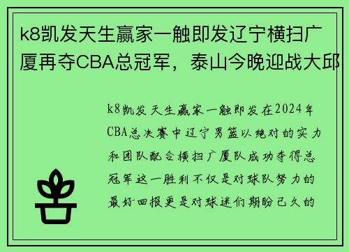 k8凯发天生赢家一触即发辽宁横扫广厦再夺CBA总冠军，泰山今晚迎战大邱FC - 副本