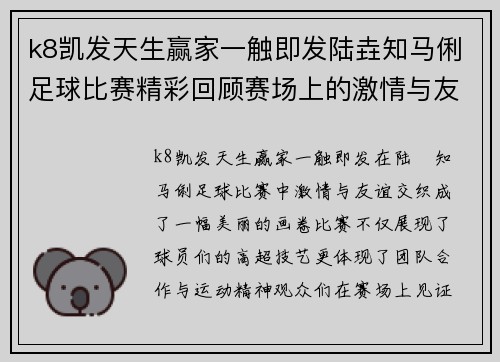 k8凯发天生赢家一触即发陆垚知马俐足球比赛精彩回顾赛场上的激情与友谊交织成美好瞬间